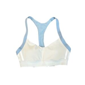 Adidas All Me 3 Stripe Cream Blue Sports Bra Racerback Minimalist Active Sz XS